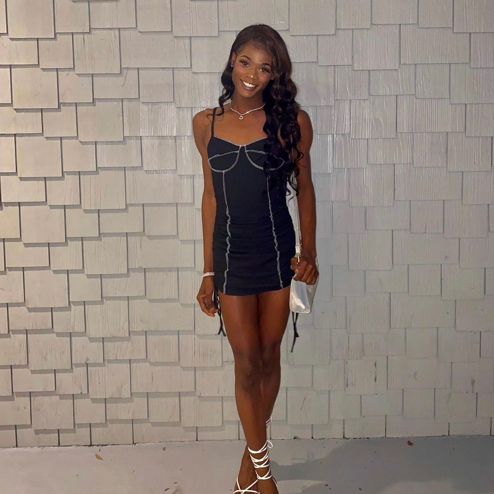 Black Stitching Drawstring Dress